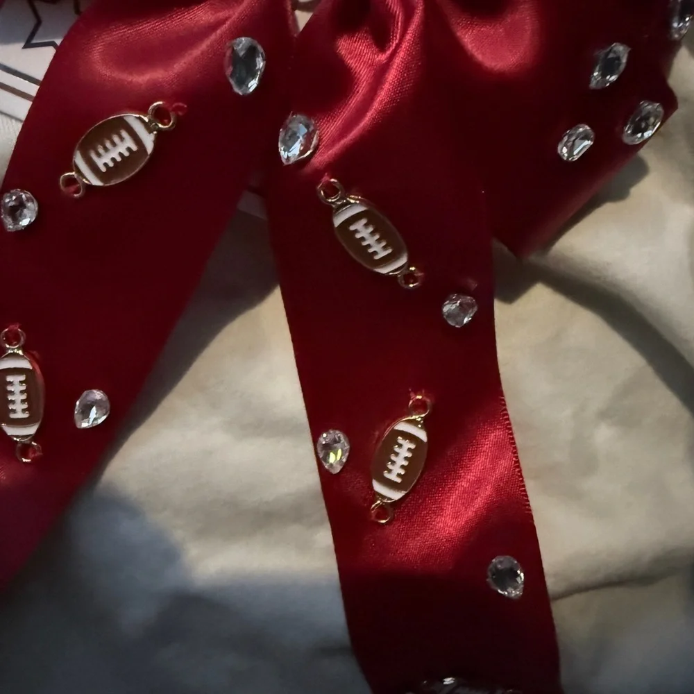 Red Football Hair Bow with Rhinestone Accents -brand new w packaging